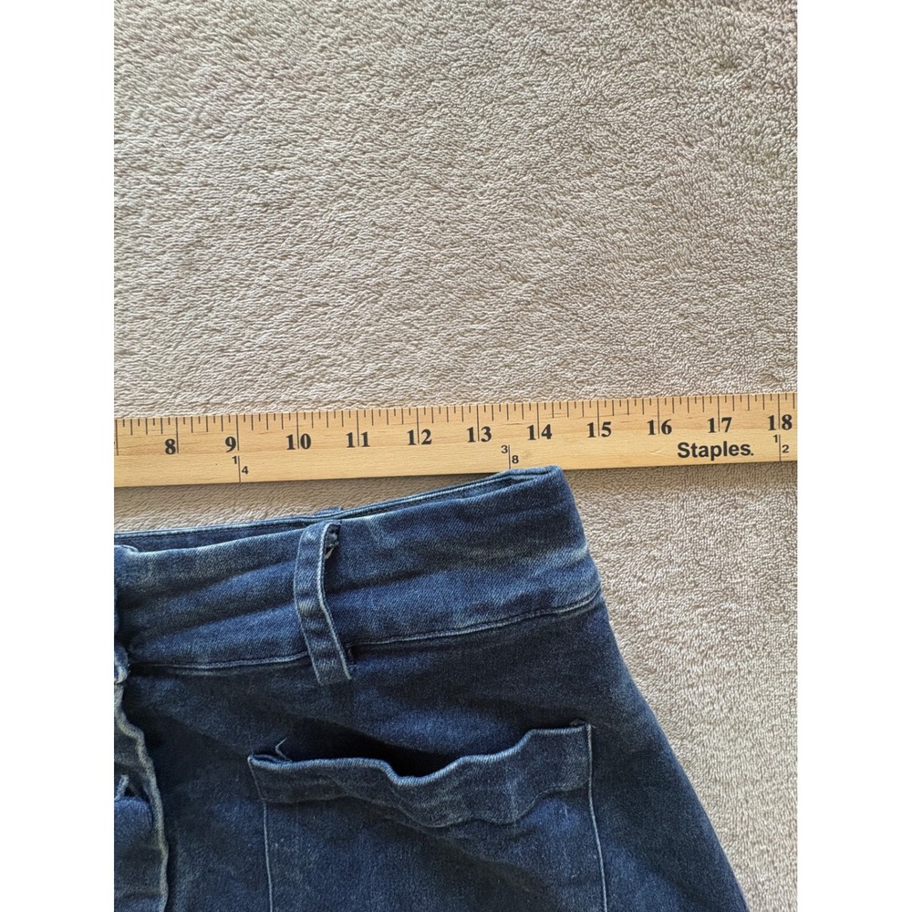 Free People Dark Wash Denim Button Front Midi Skirt A-Line Patch Pockets Size 8 - Picture 2 of 6
